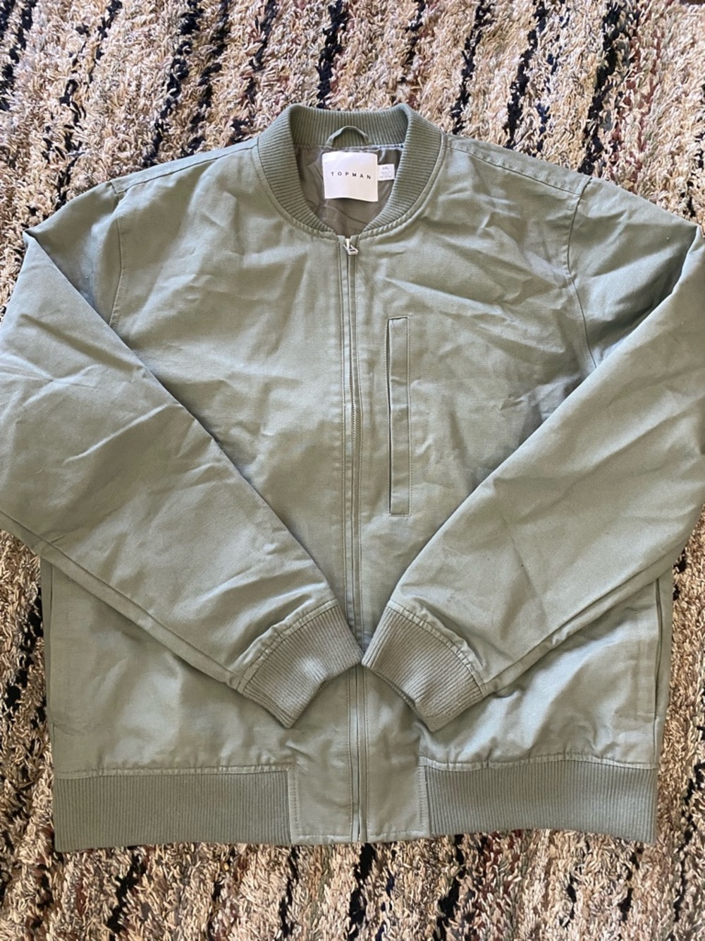 Topman Military Green Lightweight Bomber Jacket